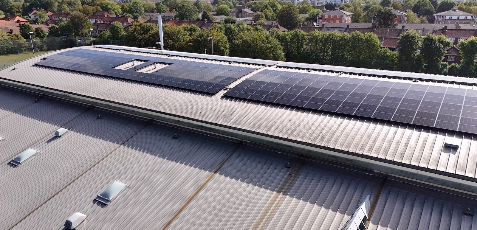 Solar panels on the roof of Burnt Oak Leisure Centre